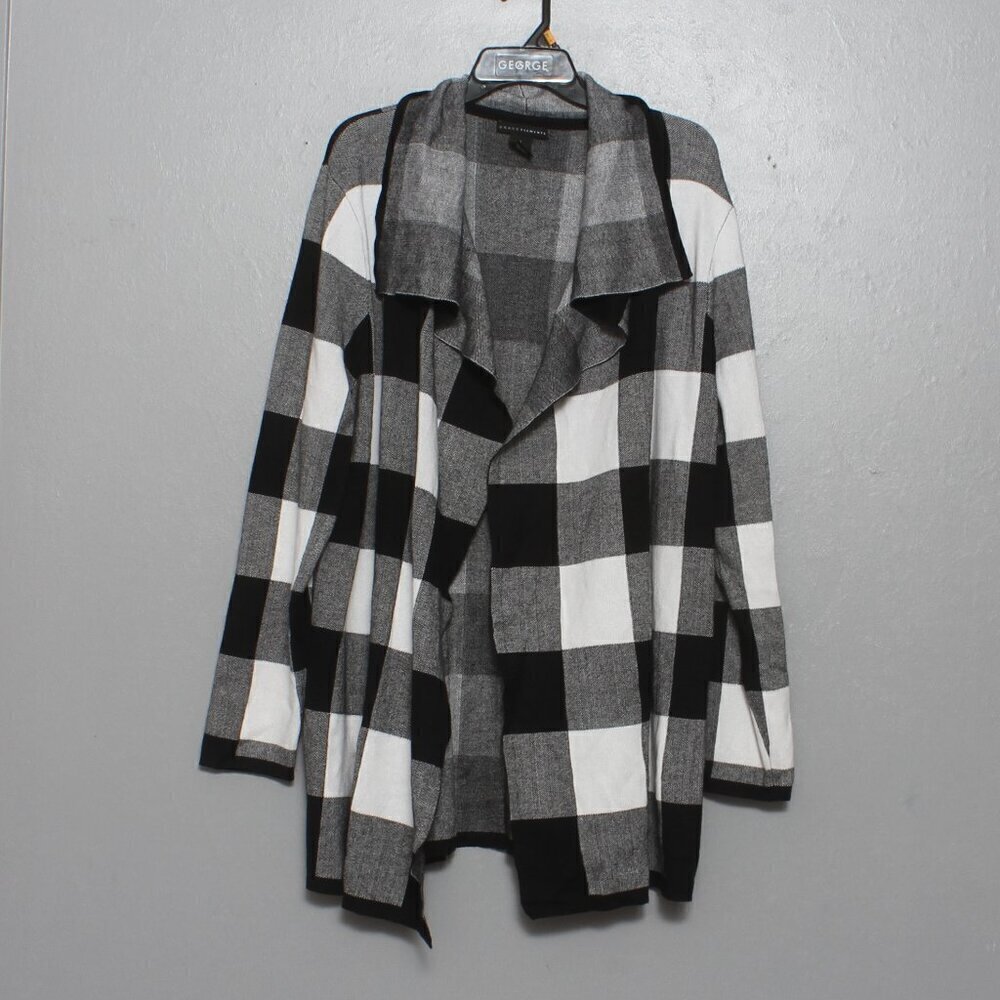 Grace elements rayon blend black white plaid cardigan sweater